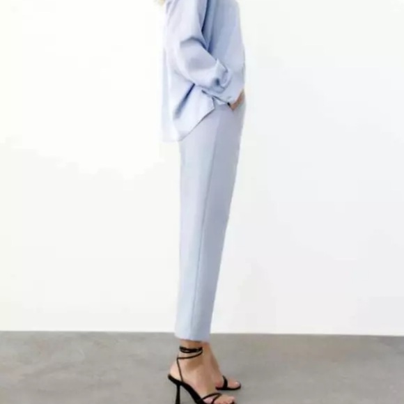 ZARA WOMAN HIGH-WAISTED PANTS LIGHT BLUE - Picture 6 of 15